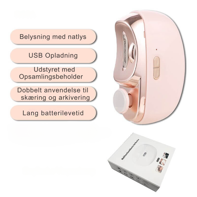 3 i 1 automatisk elektrisk negleklipper med filfunktion