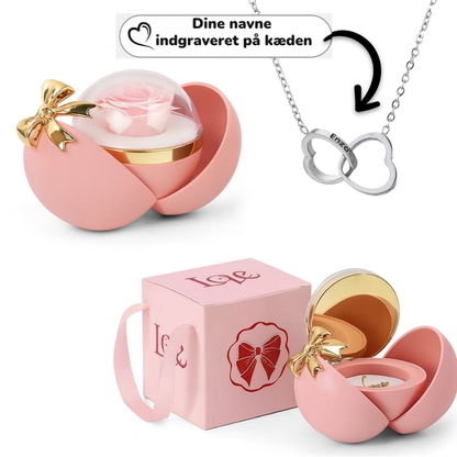 Evig rose - dobbelt hjertehalskæde med personlig indgravering