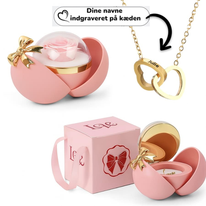 Evig rose - dobbelt hjertehalskæde med personlig indgravering