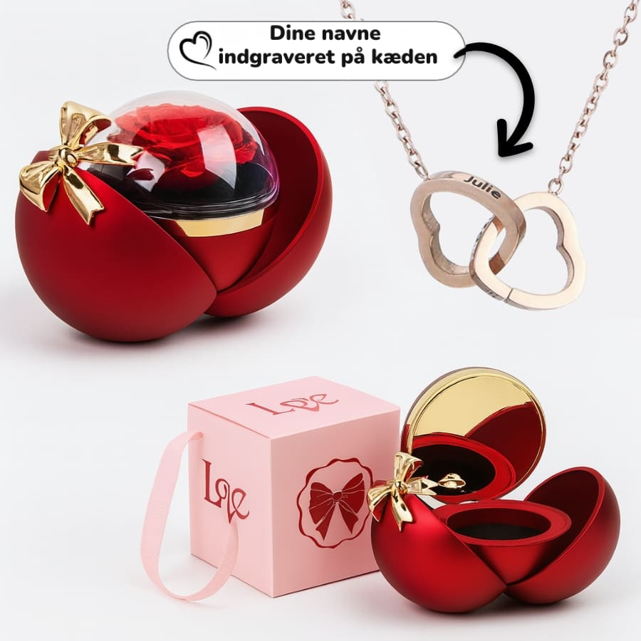 Evig rose - dobbelt hjertehalskæde med personlig indgravering