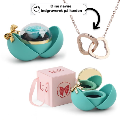 Evig rose - dobbelt hjertehalskæde med personlig indgravering