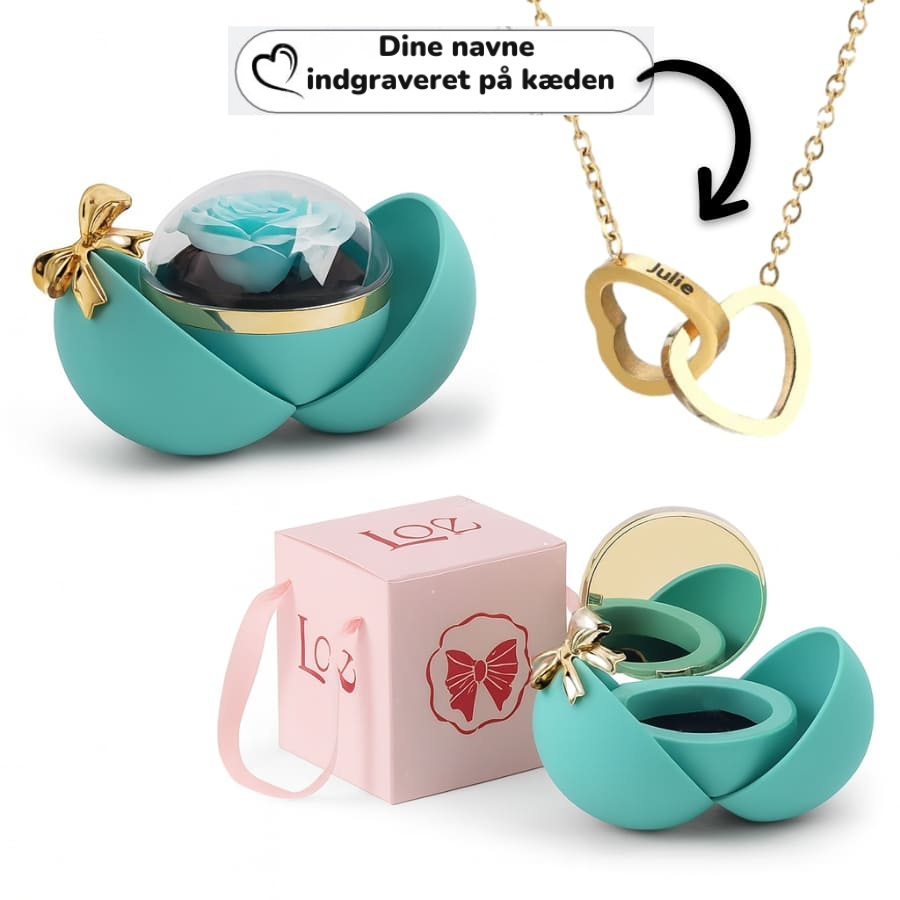 Evig rose - dobbelt hjertehalskæde med personlig indgravering