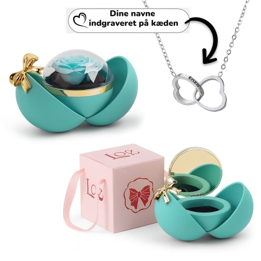 Evig rose - dobbelt hjertehalskæde med personlig indgravering
